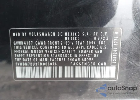 2023 Volkswagen Jetta 1.5T Sport z USA, uszkodzony, nr VIN 3VWBM7BU3PM006076